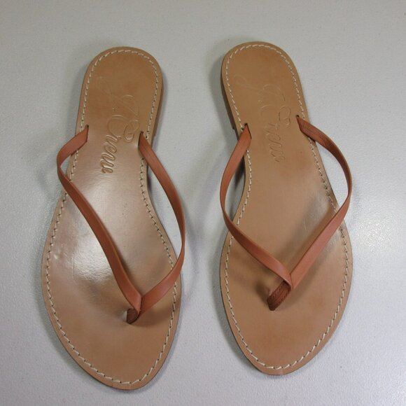 JCREW womens tan leather flat thong Capri sandals 6.5 M Italy ay149 - Picture 2 of 6